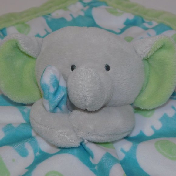 Carter's plush Gray Elephant Blue Green White Security Blanket Baby Lovey Nunu - Picture 2 of 6
